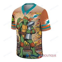 Miami Dolphins TMNT Michelangelo with Super Bowl Trophy Retro Comic Custom Football Jersey