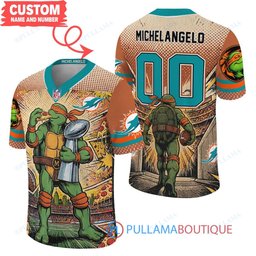 Miami Dolphins TMNT Michelangelo with Super Bowl Trophy Retro Comic Custom Football Jersey