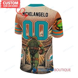 Miami Dolphins TMNT Michelangelo with Super Bowl Trophy Retro Comic Custom Football Jersey