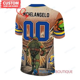 Los Angeles Rams TMNT Michelangelo with Super Bowl Trophy Retro Comic Custom Football Jersey