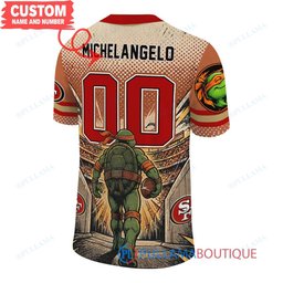 San Francisco 49ers TMNT Michelangelo with Super Bowl Trophy Retro Comic Custom Football Jersey