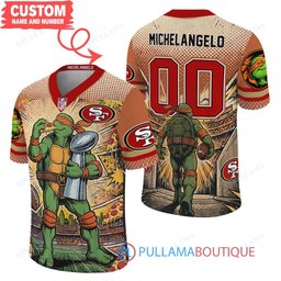 San Francisco 49ers TMNT Michelangelo with Super Bowl Trophy Retro Comic Custom Football Jersey