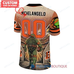 Cincinnati Bengals TMNT Michelangelo with Super Bowl Trophy Retro Comic Custom Football Jersey