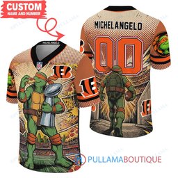 Cincinnati Bengals TMNT Michelangelo with Super Bowl Trophy Retro Comic Custom Football Jersey