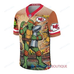 Kansas City Chiefs TMNT Michelangelo with Super Bowl Trophy Retro Comic Custom Football Jersey
