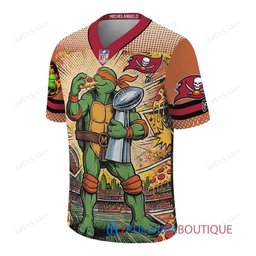 Tampa Bay Buccaneers TMNT Michelangelo with Super Bowl Trophy Retro Comic Custom Football Jersey