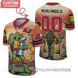 Tampa Bay Buccaneers TMNT Michelangelo with Super Bowl Trophy Retro Comic Custom Football Jersey