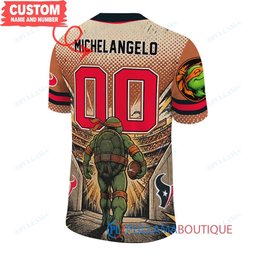 Houston Texans TMNT Michelangelo with Super Bowl Trophy Retro Comic Custom Football Jersey