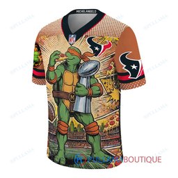 Houston Texans TMNT Michelangelo with Super Bowl Trophy Retro Comic Custom Football Jersey