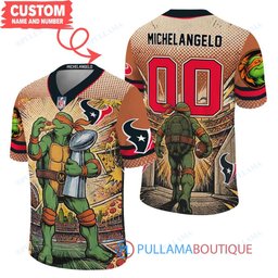 Houston Texans TMNT Michelangelo with Super Bowl Trophy Retro Comic Custom Football Jersey
