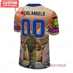 Buffalo Bills TMNT Michelangelo with Super Bowl Trophy Retro Comic Custom Football Jersey