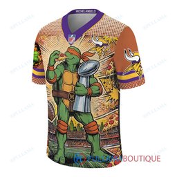 Minnesota Vikings TMNT Michelangelo with Super Bowl Trophy Retro Comic Custom Football Jersey