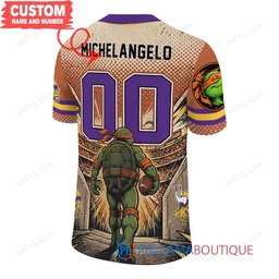 Minnesota Vikings TMNT Michelangelo with Super Bowl Trophy Retro Comic Custom Football Jersey