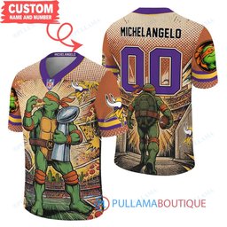 Minnesota Vikings TMNT Michelangelo with Super Bowl Trophy Retro Comic Custom Football Jersey