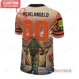 Chicago Bears TMNT Michelangelo with Super Bowl Trophy Retro Comic Custom Football Jersey