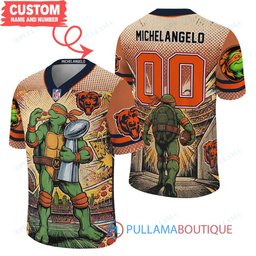 Chicago Bears TMNT Michelangelo with Super Bowl Trophy Retro Comic Custom Football Jersey