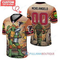 Atlanta Falcons TMNT Michelangelo with Super Bowl Trophy Retro Comic Custom Football Jersey