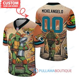 Jacksonville Jaguars TMNT Michelangelo with Super Bowl Trophy Retro Comic Custom Football Jersey