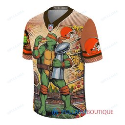 Cleveland Browns TMNT Michelangelo with Super Bowl Trophy Retro Comic Custom Football Jersey