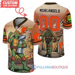 Cleveland Browns TMNT Michelangelo with Super Bowl Trophy Retro Comic Custom Football Jersey