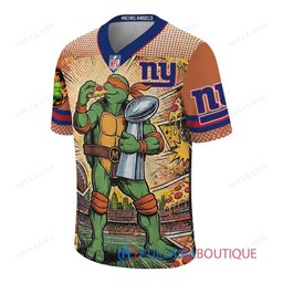 New York Giants TMNT Michelangelo with Super Bowl Trophy Retro Comic Custom Football Jersey