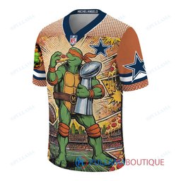 Dallas Cowboys TMNT Michelangelo with Super Bowl Trophy Retro Comic Custom Football Jersey