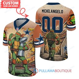 Dallas Cowboys TMNT Michelangelo with Super Bowl Trophy Retro Comic Custom Football Jersey