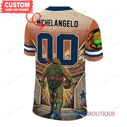 Dallas Cowboys TMNT Michelangelo with Super Bowl Trophy Retro Comic Custom Football Jersey