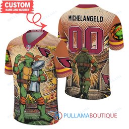Arizona Cardinals TMNT Michelangelo with Super Bowl Trophy Retro Comic Custom Football Jersey