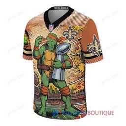 New Orleans Saints TMNT Michelangelo with Super Bowl Trophy Retro Comic Custom Football Jersey