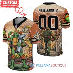 New Orleans Saints TMNT Michelangelo with Super Bowl Trophy Retro Comic Custom Football Jersey