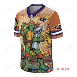 Baltimore Ravens TMNT Michelangelo with Super Bowl Trophy Retro Comic Custom Football Jersey