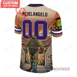Baltimore Ravens TMNT Michelangelo with Super Bowl Trophy Retro Comic Custom Football Jersey