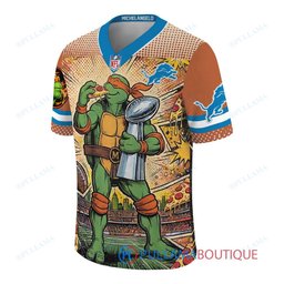 Detroit Lions TMNT Michelangelo with Super Bowl Trophy Retro Comic Custom Football Jersey