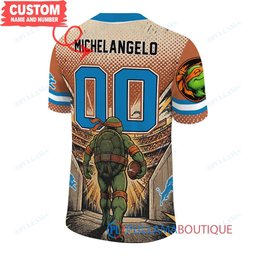 Detroit Lions TMNT Michelangelo with Super Bowl Trophy Retro Comic Custom Football Jersey