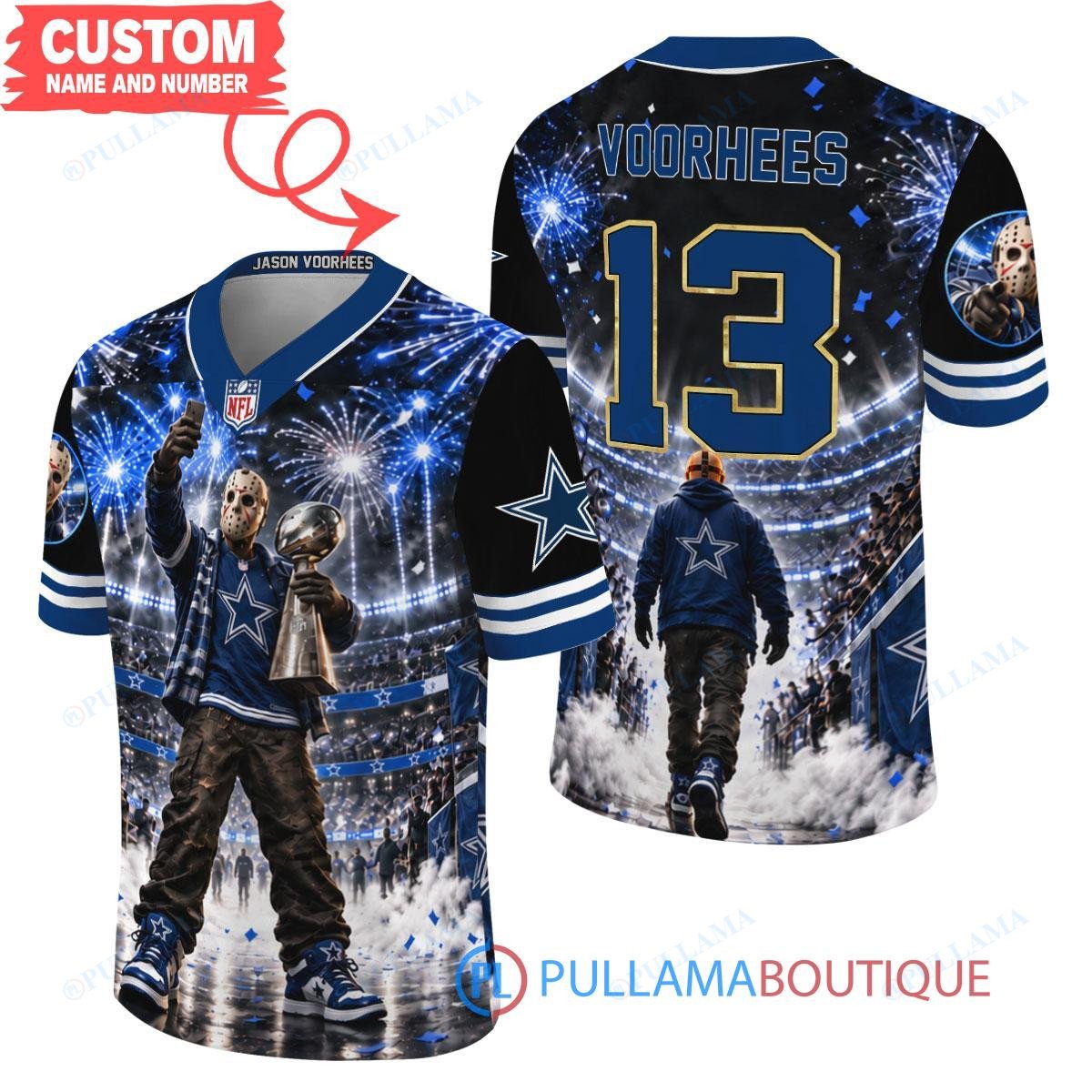 Dallas Cowboys Jason Voorhees Friday the 13th with Super Bowl Trophy Night Victory Custom Football Jersey