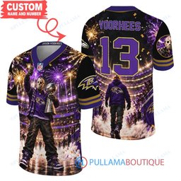 Baltimore Ravens Jason Voorhees Friday the 13th with Super Bowl Trophy Night Victory Custom Football Jersey
