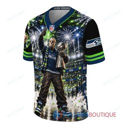 Seattle Seahawks Jason Voorhees Friday the 13th with Super Bowl Trophy Night Victory Custom Football Jersey