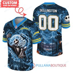 Los Angeles Chargers Jack Skellington The Nightmare Before Christmas with Super Bowl Trophy Midnight Gate Custom Football Jersey