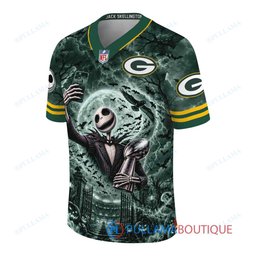 Green Bay Packers Jack Skellington The Nightmare Before Christmas with Super Bowl Trophy Midnight Gate Custom Football Jersey