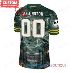 Green Bay Packers Jack Skellington The Nightmare Before Christmas with Super Bowl Trophy Midnight Gate Custom Football Jersey