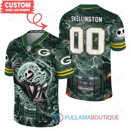 Green Bay Packers Jack Skellington The Nightmare Before Christmas with Super Bowl Trophy Midnight Gate Custom Football Jersey