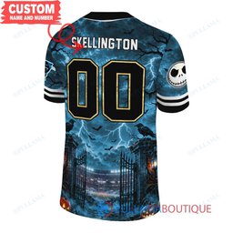 Carolina Panthers Jack Skellington The Nightmare Before Christmas with Super Bowl Trophy Midnight Gate Custom Football Jersey