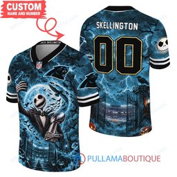 Carolina Panthers Jack Skellington The Nightmare Before Christmas with Super Bowl Trophy Midnight Gate Custom Football Jersey