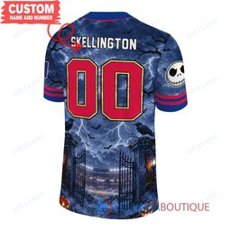 New York Giants Jack Skellington The Nightmare Before Christmas with Super Bowl Trophy Midnight Gate Custom Football Jersey