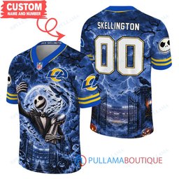 Los Angeles Rams Jack Skellington The Nightmare Before Christmas with Super Bowl Trophy Midnight Gate Custom Football Jersey