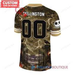 New Orleans Saints Jack Skellington The Nightmare Before Christmas with Super Bowl Trophy Midnight Gate Custom Football Jersey