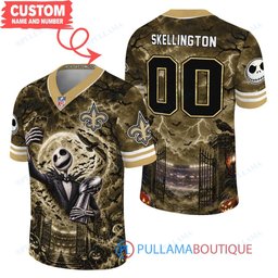New Orleans Saints Jack Skellington The Nightmare Before Christmas with Super Bowl Trophy Midnight Gate Custom Football Jersey