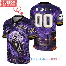 Baltimore Ravens Jack Skellington The Nightmare Before Christmas with Super Bowl Trophy Midnight Gate Custom Football Jersey