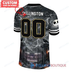 Las Vegas Raiders Jack Skellington The Nightmare Before Christmas with Super Bowl Trophy Midnight Gate Custom Football Jersey